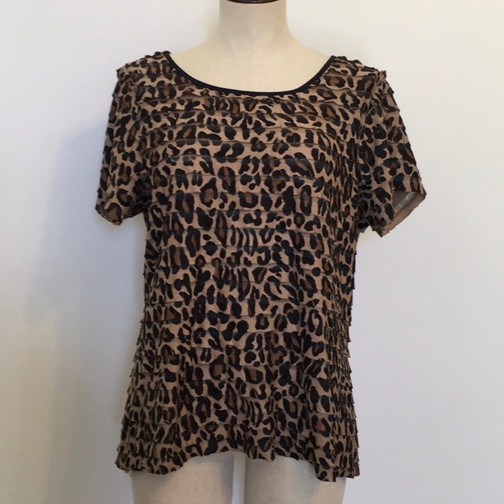 NY Collection Leopard Print Short Sleeve Blouse 1X